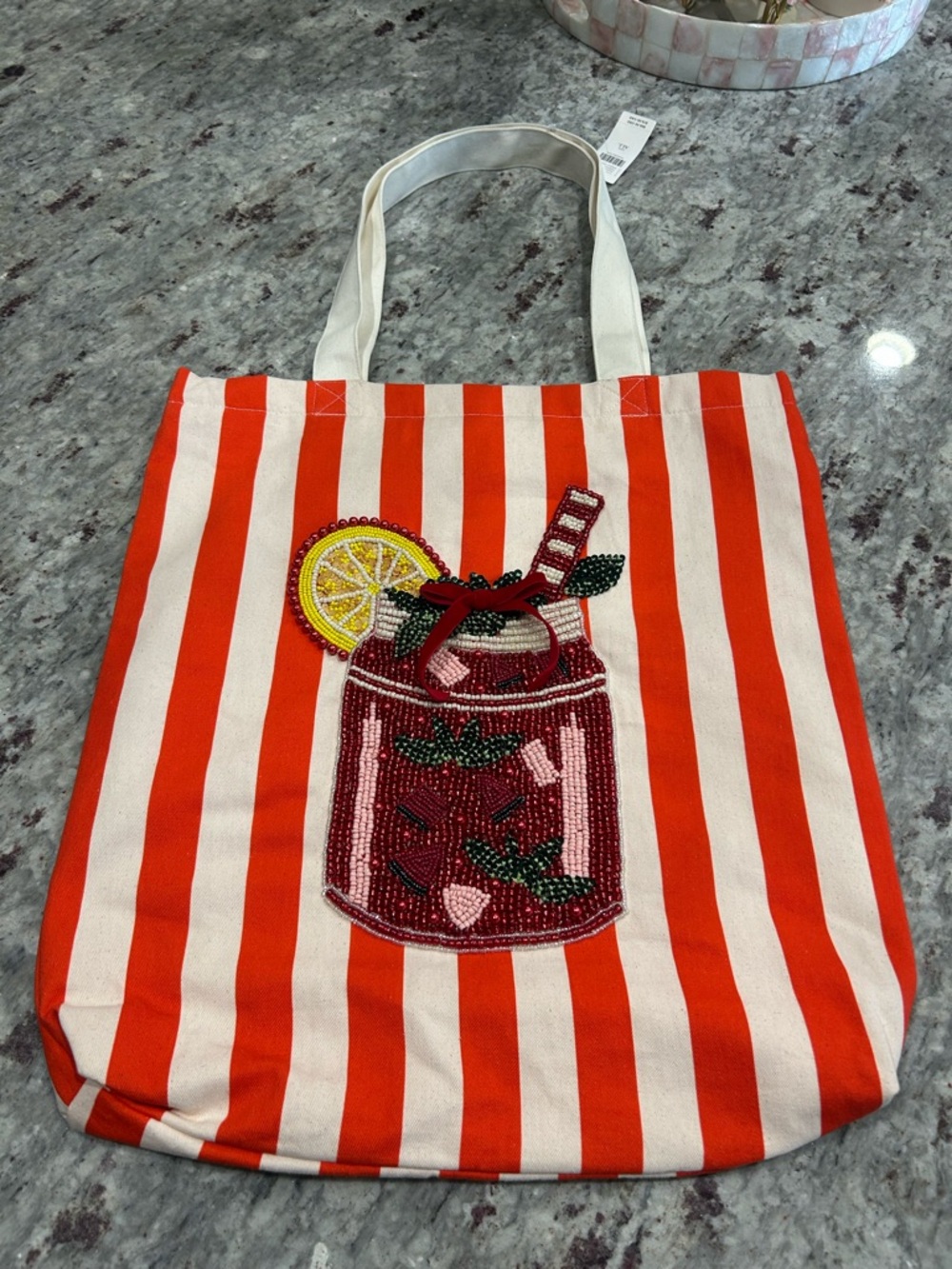 Anthropologie Red & White Striped Beaded Cocktail Tote